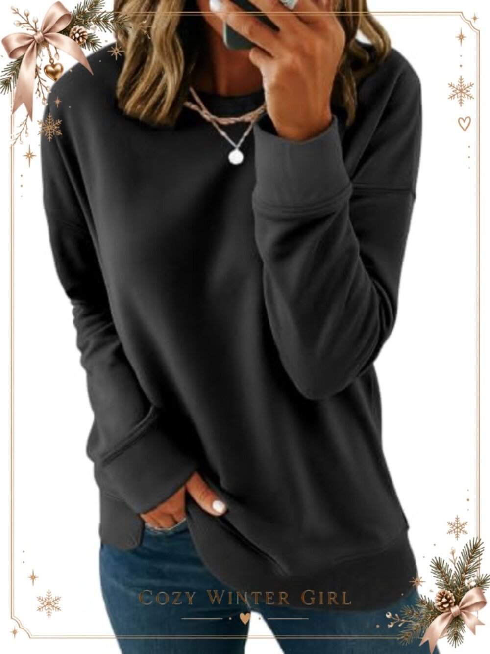 Womens Crewneck Sweatshirt Long Sleeve Polyester Cotton Pullover Loose Fit